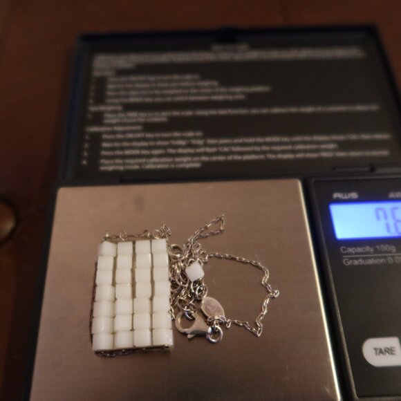 White square bead and sterling silver Sherzada necklace pendant 14.5"-17.5" - Picture 16 of 16